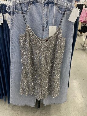 Silver Sequin Spaghetti-Strap Camisole Top